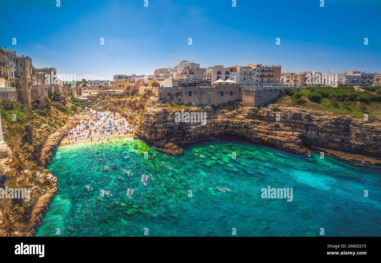 Colorful south italy village in Apulia in the town of Polignano Stock Photo