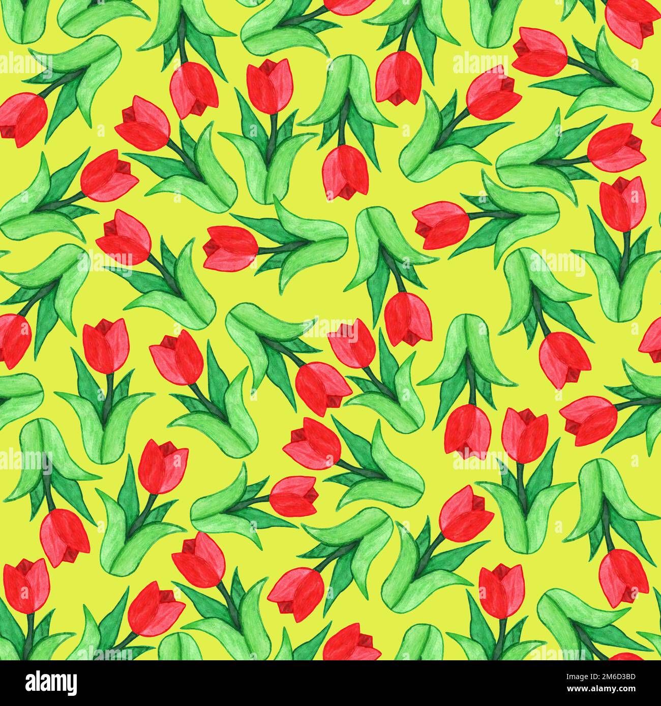 Seamless floral pattern with tulips, watercolor paint Stock Photo - Alamy