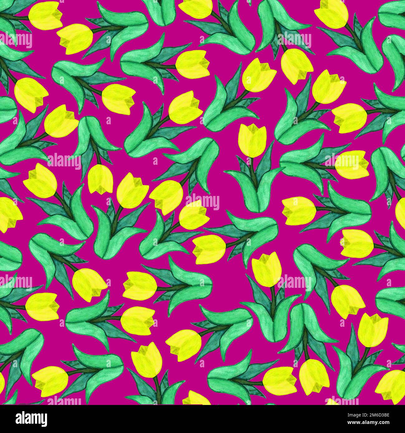 Seamless floral pattern with yellow tulips, watercolor paint Stock ...