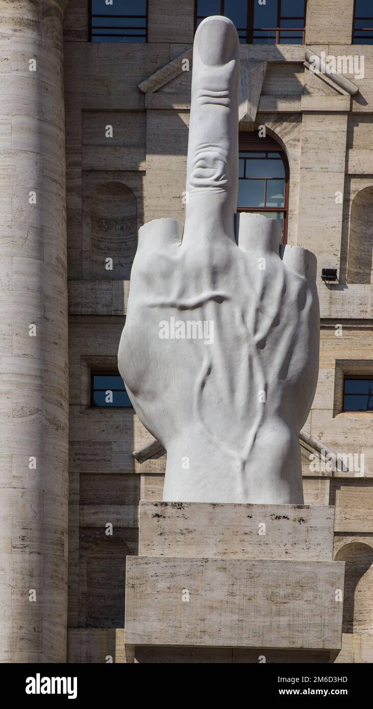 italy city trip to milan statue showing middle finger Stock Photo Alamy