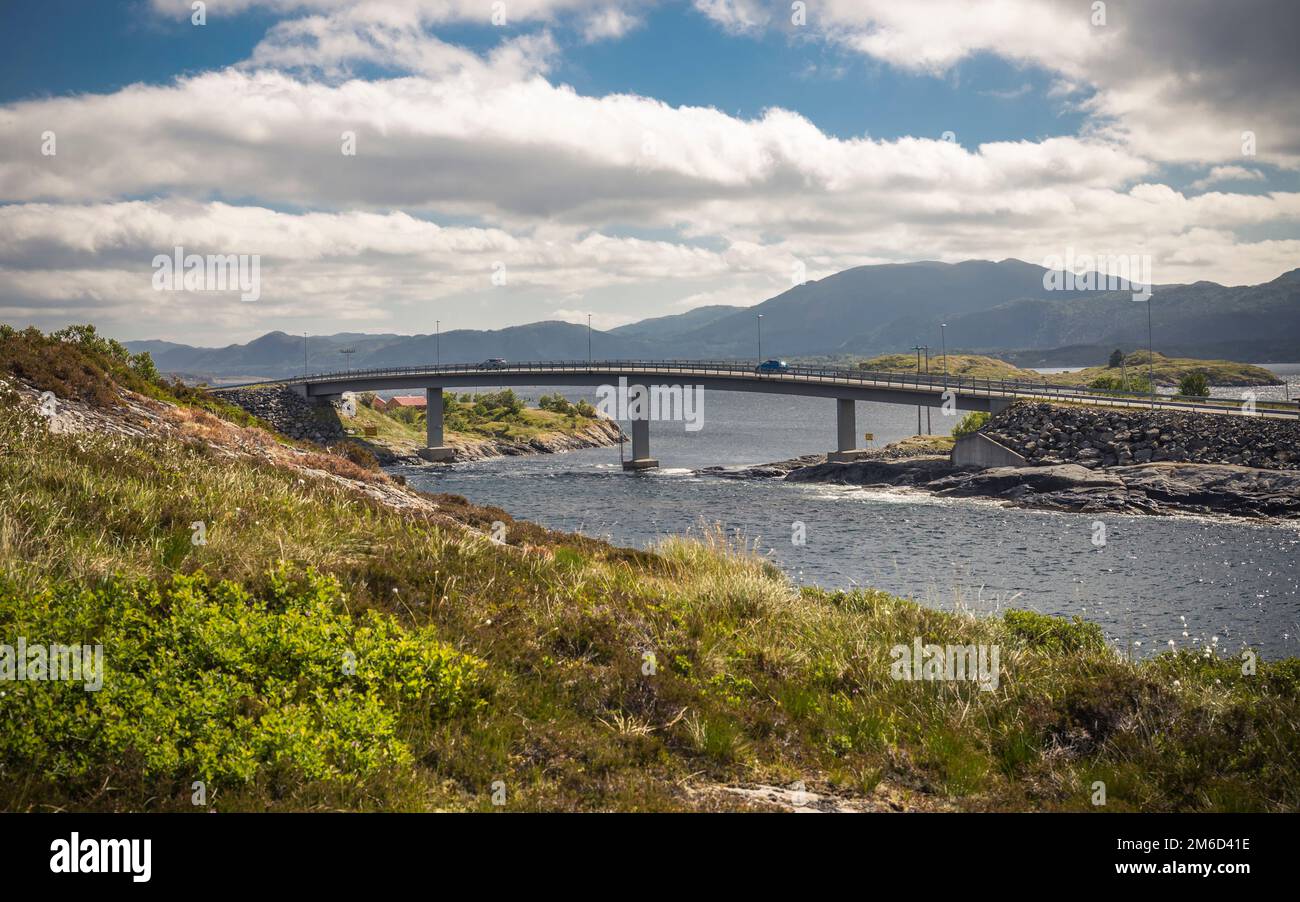 Bridge of Atlantic Ocean Road and landscape of norwegian Coast Stock Photo