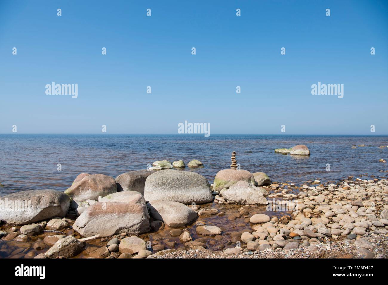 Stones balance on the beach. Place on Latvian coasts called Veczemju klintis Stock Photo