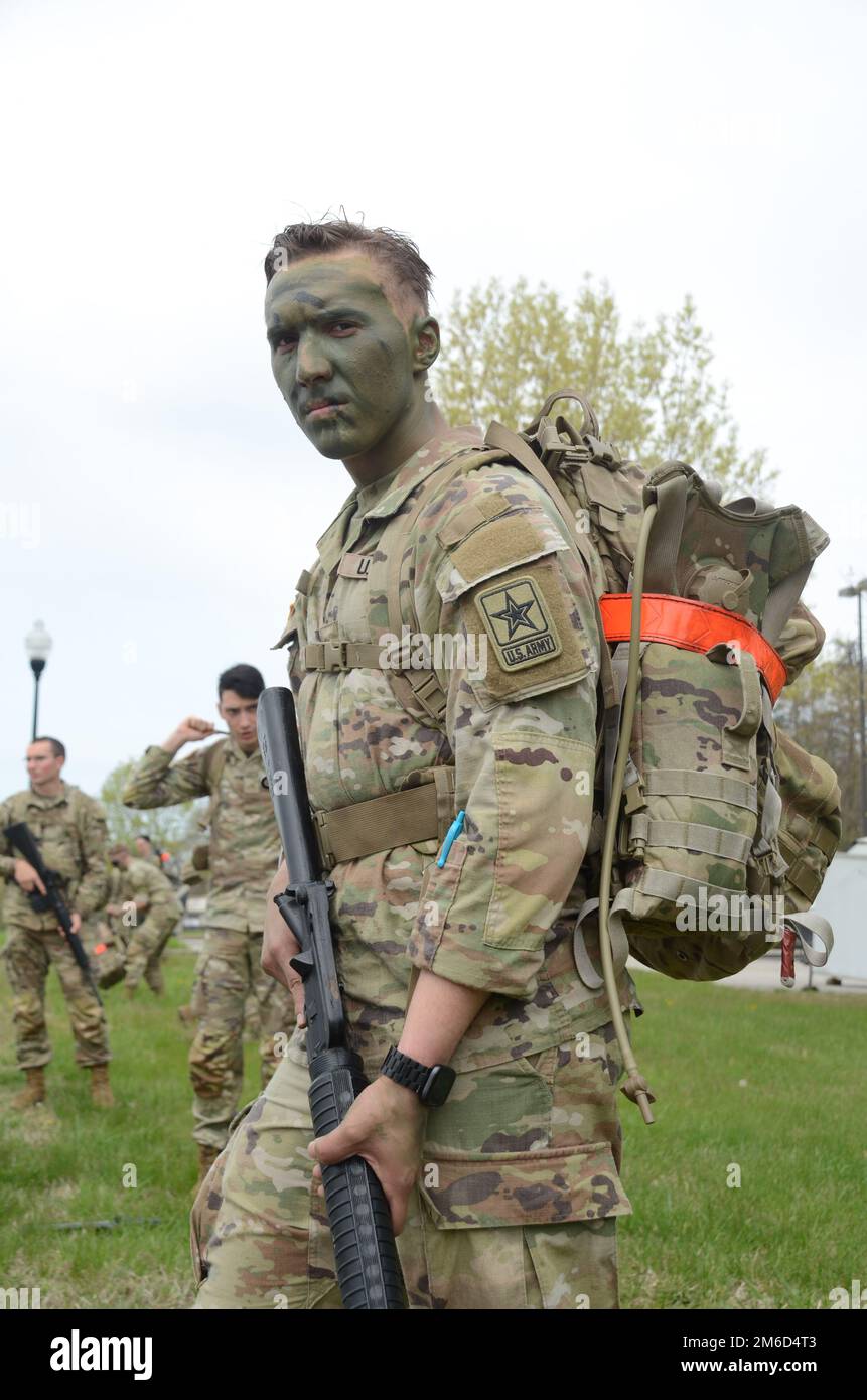 FORT MEADE, Md. - Pvt. Brandon Badder, a Soldier assigned to the United  States Army Signal School Detachment, prepares to step off for an event at  the Fort George G. Meade Range,