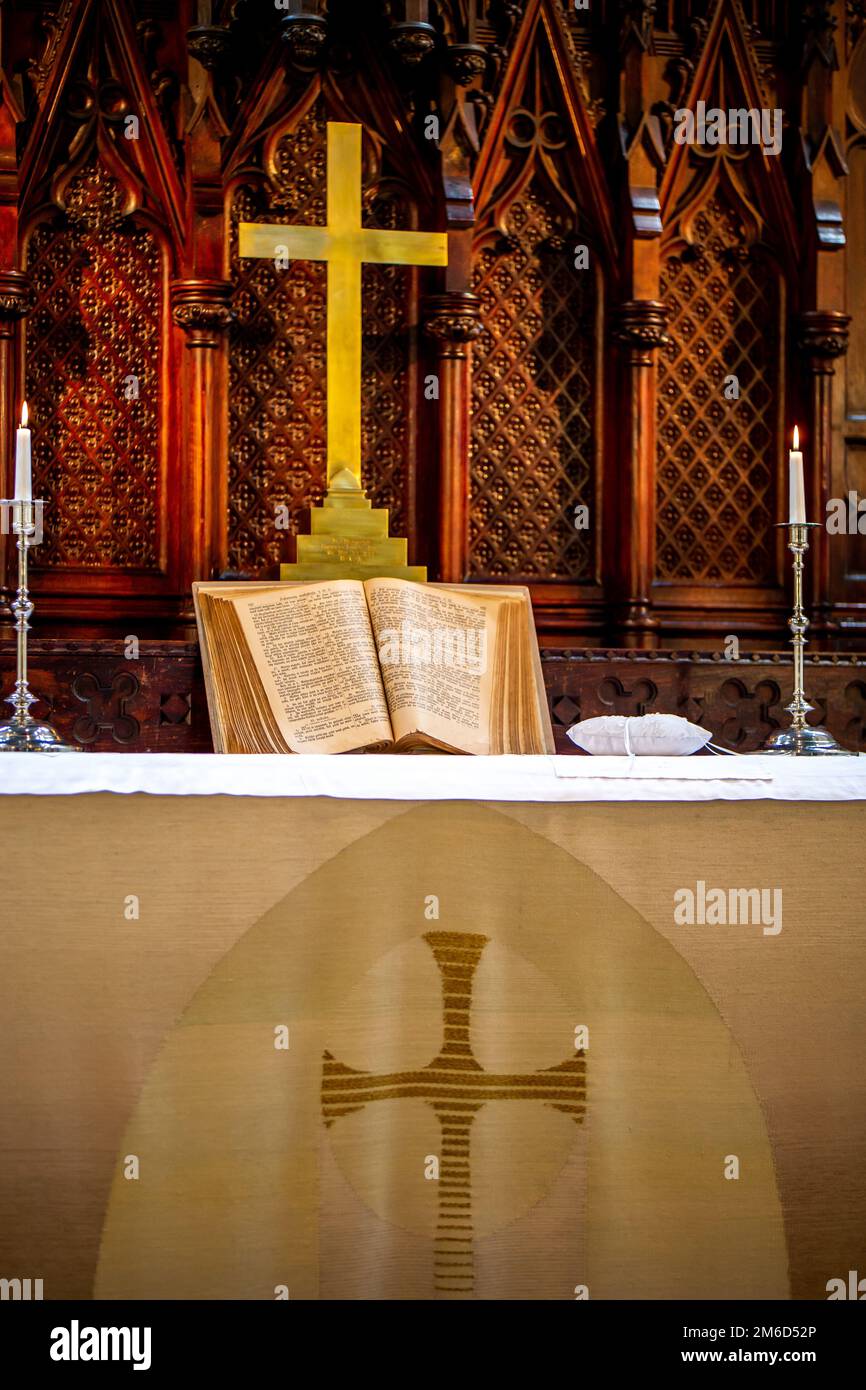 Interior of church before wedding ceremony Stock Photo Alamy