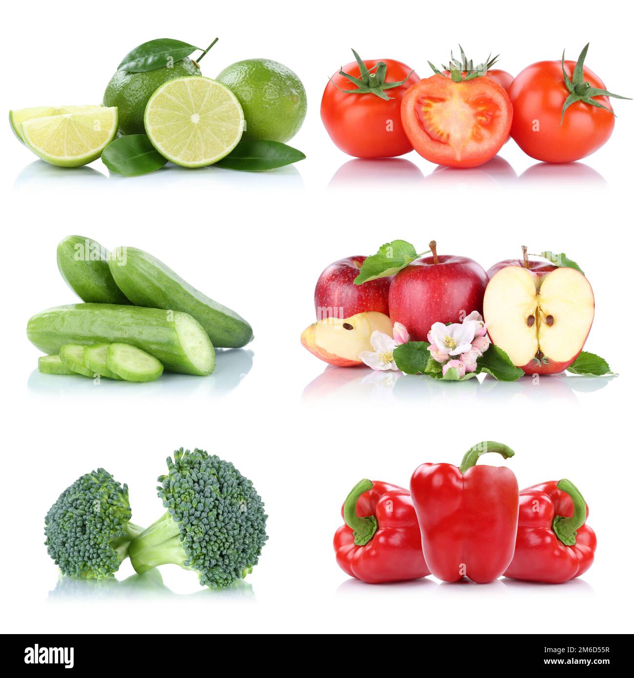 Fruits vegetables collection isolated apple apples tomatoes bell pepper colors fresh fruit Stock Photo