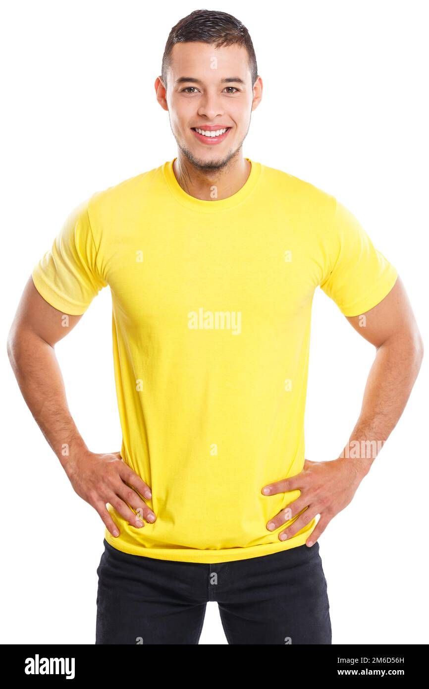 Young latin man smiling happy portrait people isolated on white Stock Photo