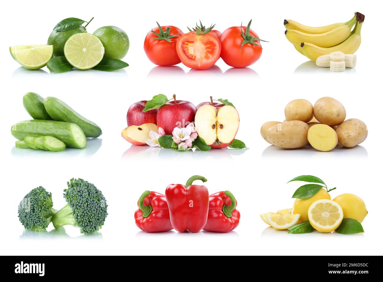 Fruits vegetables collection isolated apple apples tomatoes banana bell pepper colors fresh fruit Stock Photo