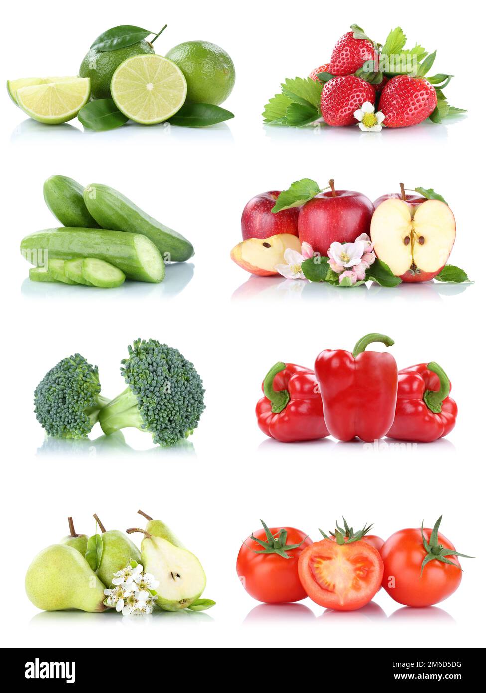 Fruits vegetables collection isolated apple apples tomatoes strawberries bell pepper colors fresh fruit Stock Photo