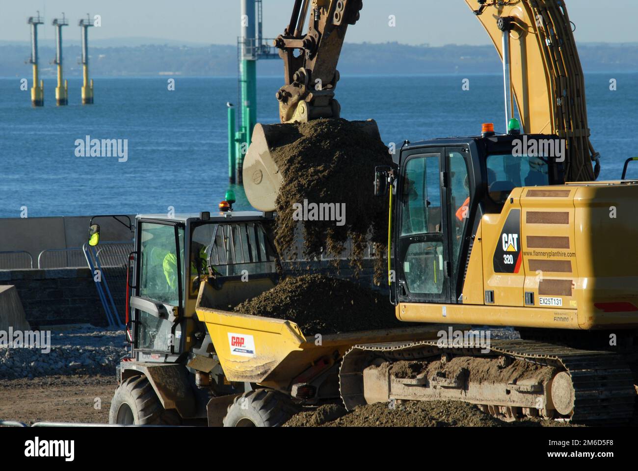 Earth moving, Southsea Coastal Scheme, sea wall repairs, Portsmouth, Hampshire, UK. Stock Photo
