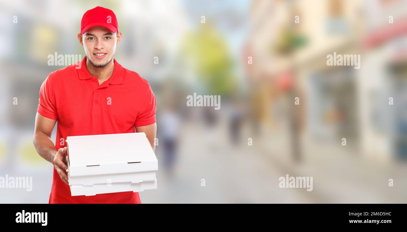 Pizza delivery latin man boy order delivering job deliver box young