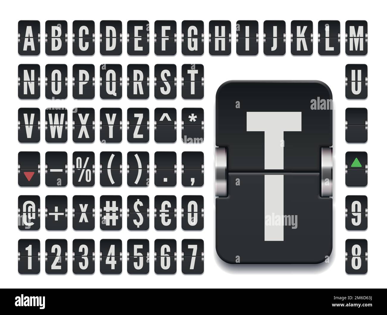 Black terminal mechanical scoreboard font with numbers to display stock