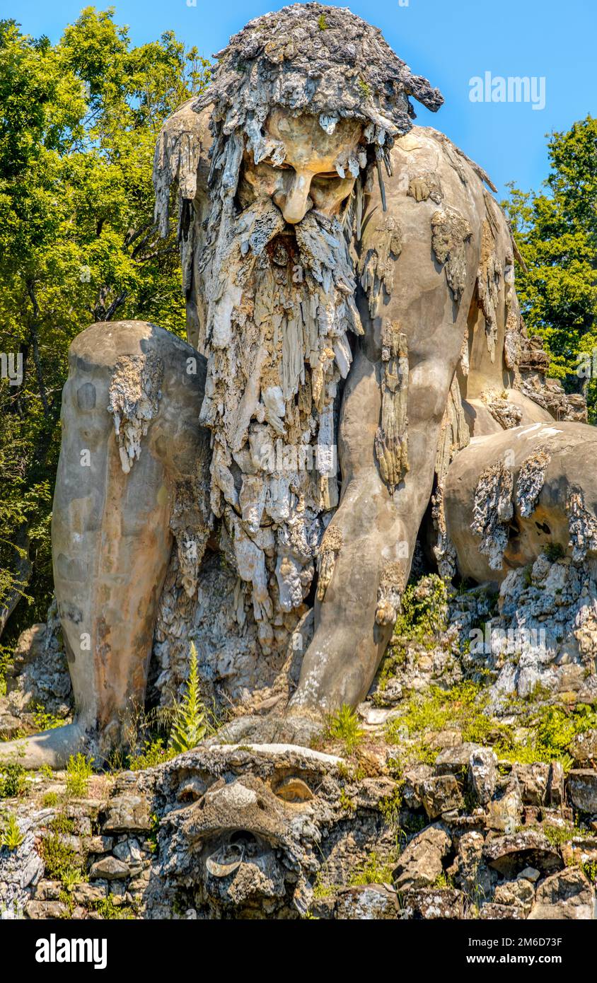 Strong old bearded man statue colossus giant public gardens of Demidoff Florence Italy vertical Stock Photo