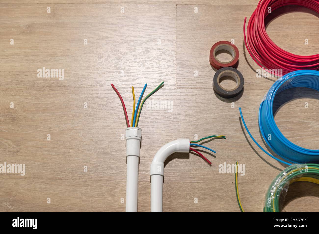 Electrician repair wire in PVC Conduit , renovate home Stock Photo Alamy