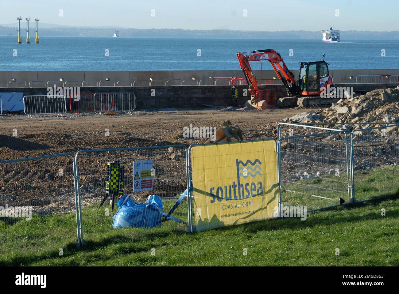 Southsea Coastal Scheme, sea wall repairs, Portsmouth, Hampshire, UK. Stock Photo