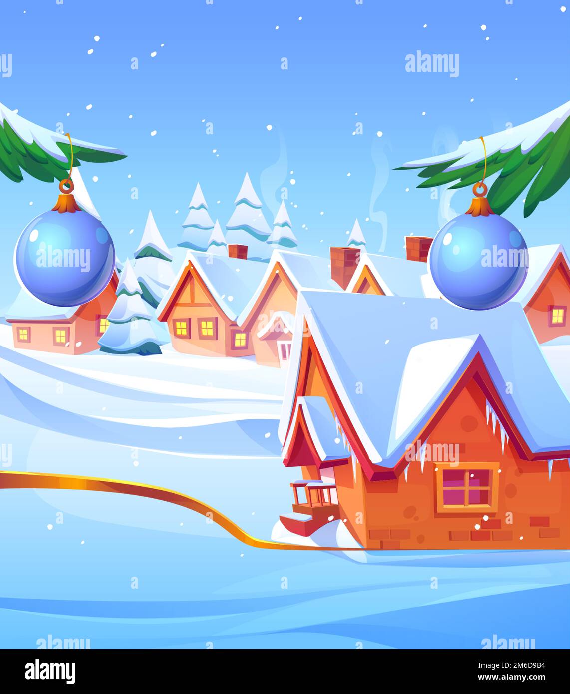 Cartoon snow andd christmas lights holiday background
