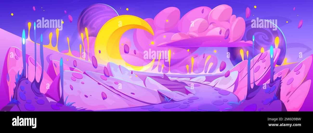 Fantasy pink planet surface. Cartoon vector illustration of magic space ...
