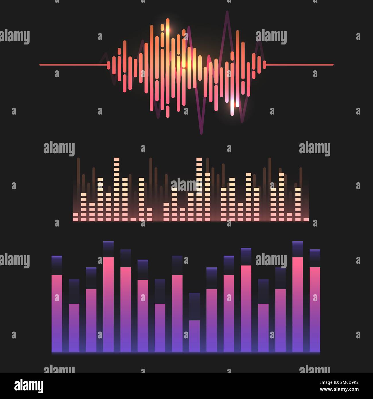 Colorful sound wave equalizer vector design set Stock Vector