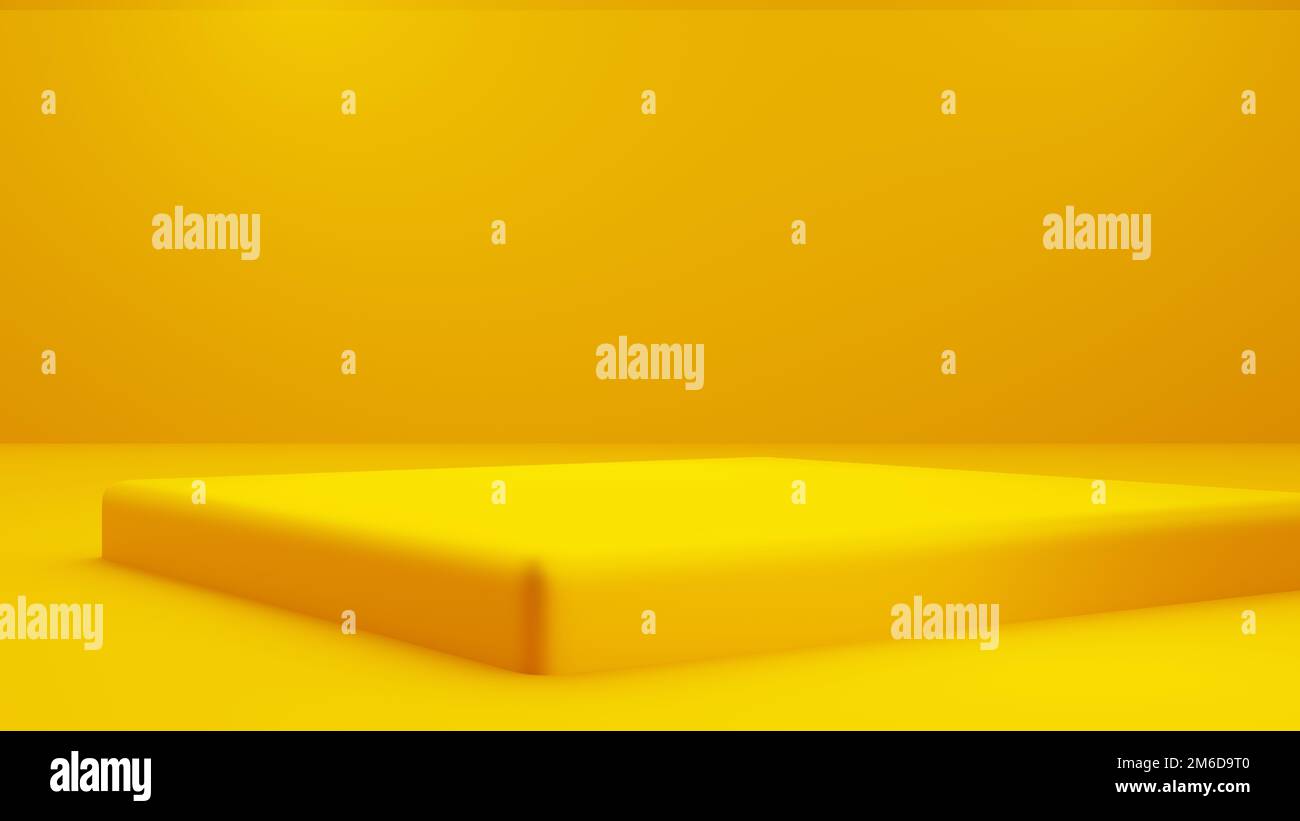 3d rendering of empty yellow orange abstract minimal background with podium. Scene for advertising design, cosmetic ads, show, banner, fashion, child Stock Photo