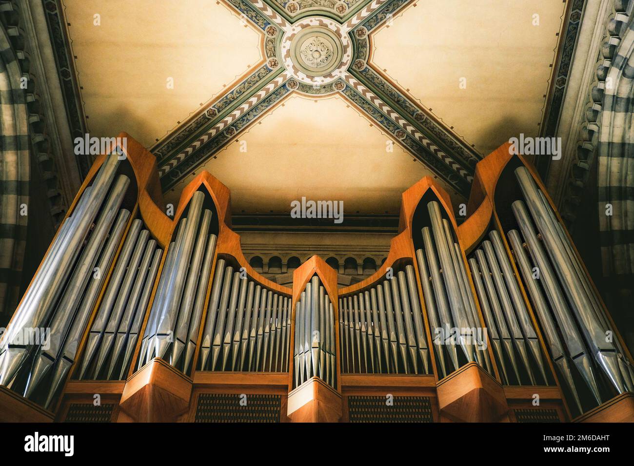 Pipe organ musical instrument performance equipment background Stock