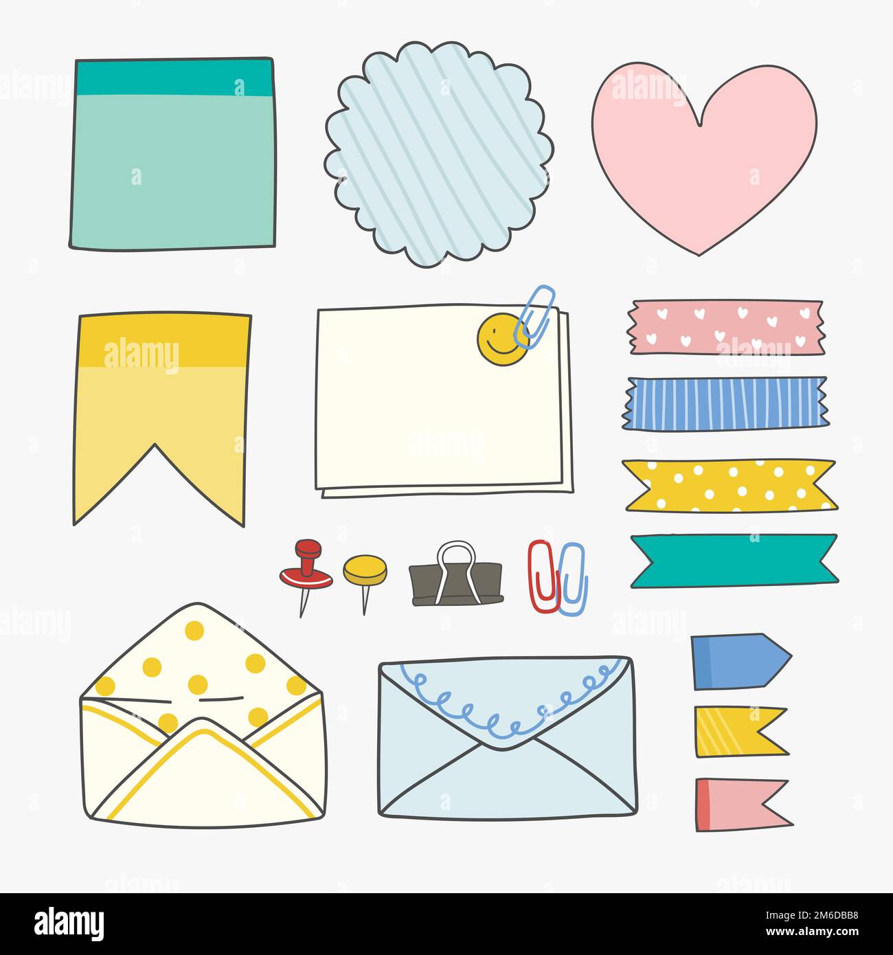 Note papers and office supplies doodle vector set Stock Vector