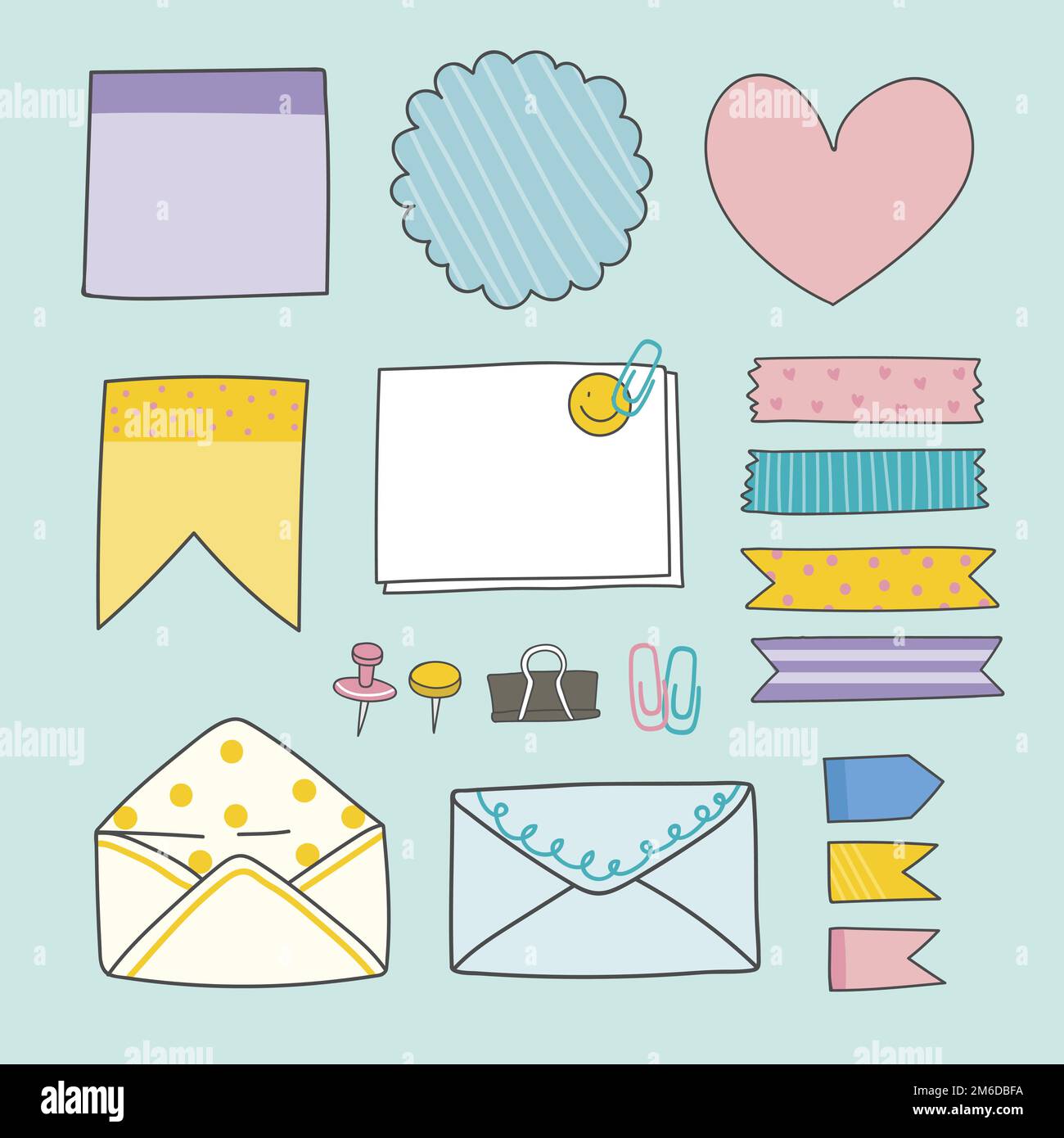 Note papers and office supplies doodle vector set Stock Vector
