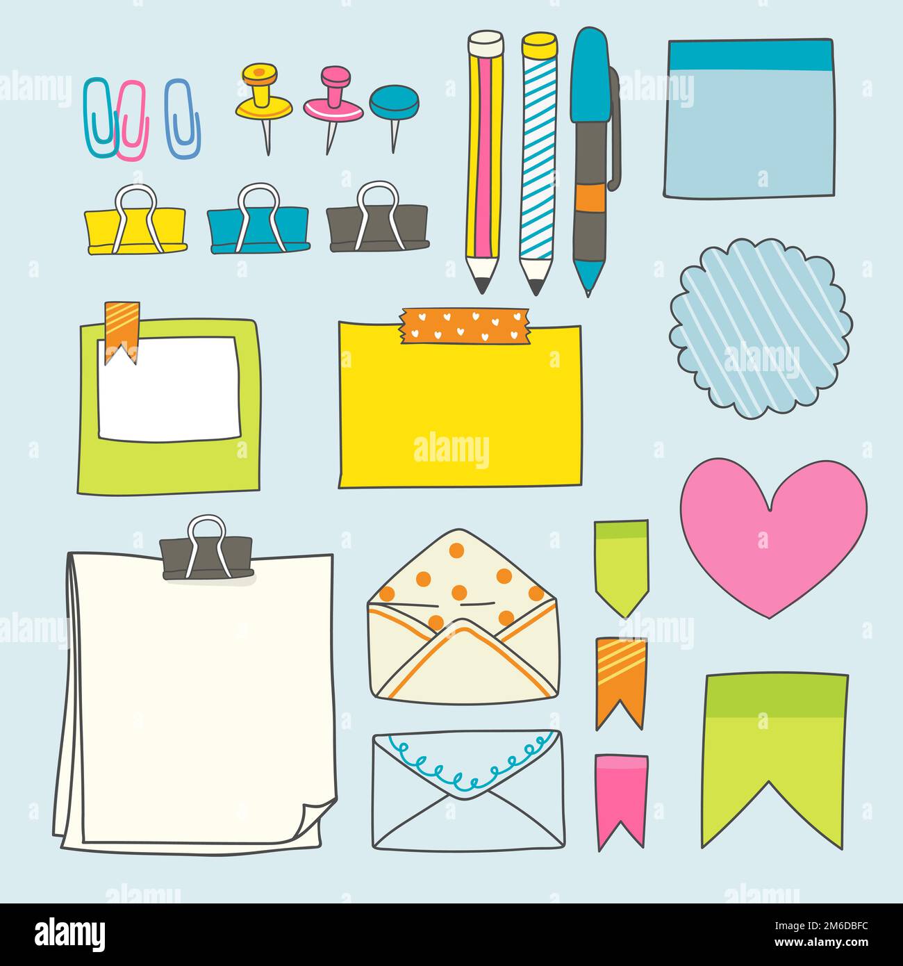 Note papers and office supplies doodle vector set Stock Vector