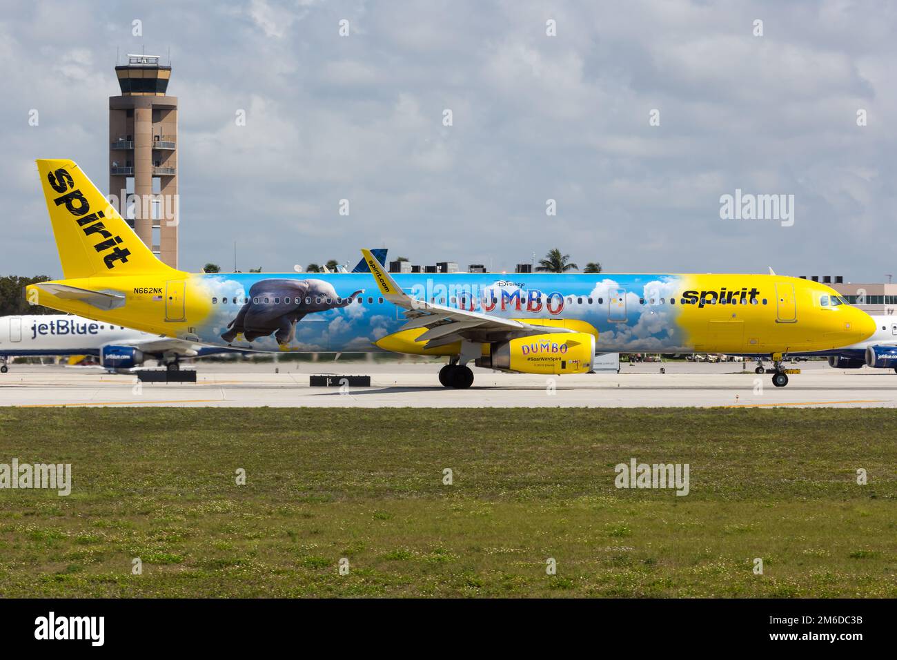 Spirit Airlines Airbus A321 airplane Fort Lauderdale airport special livery Dumbo Stock Photo