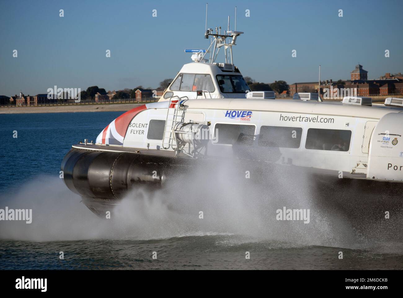 Hovercraft leaving Southsea Beach, Portsmouth, UK. Stock Photo