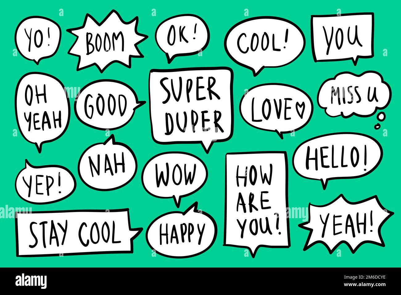 Collection of speech bubbles on green background vector Stock Vector