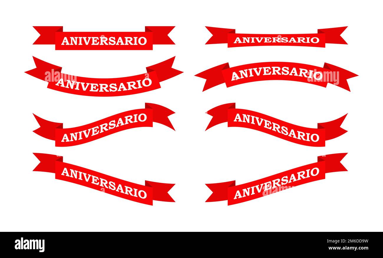 Set of red ribbons of different shapes with the inscription ANNIVERSARY ...
