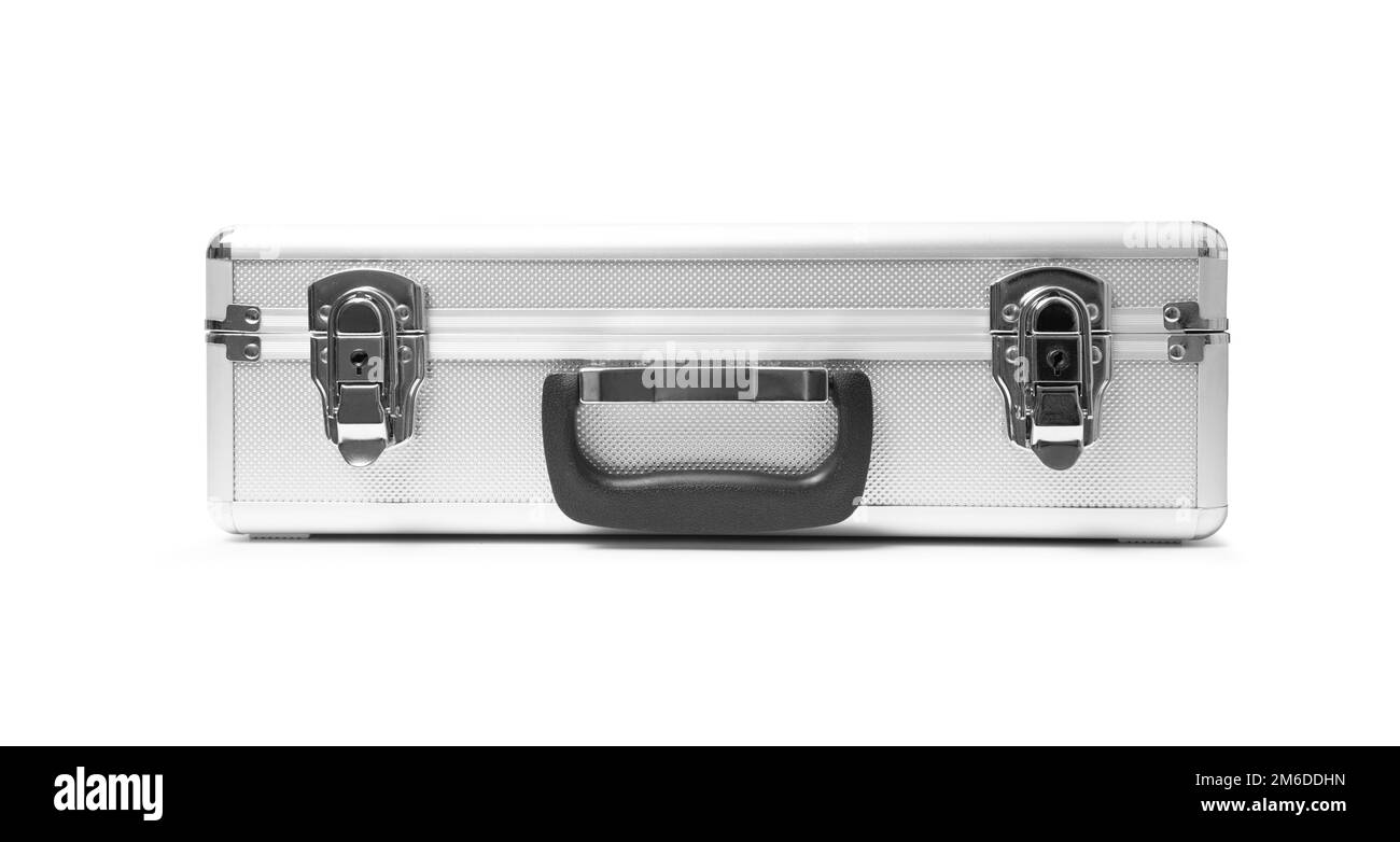 Metallic suitcase isolated on white background Stock Photo