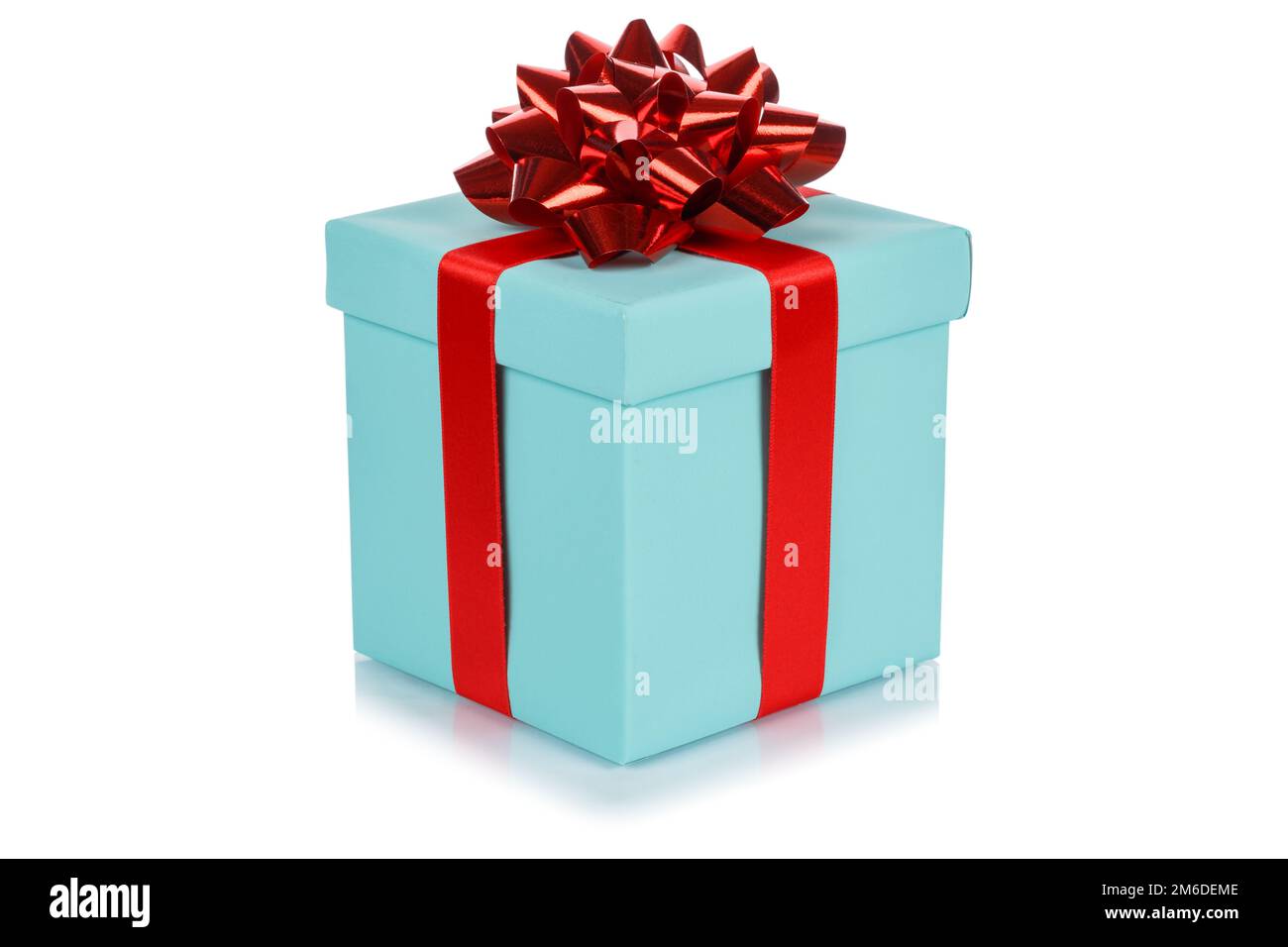 Birthday gift christmas present turquoise box isolated on white Stock Photo