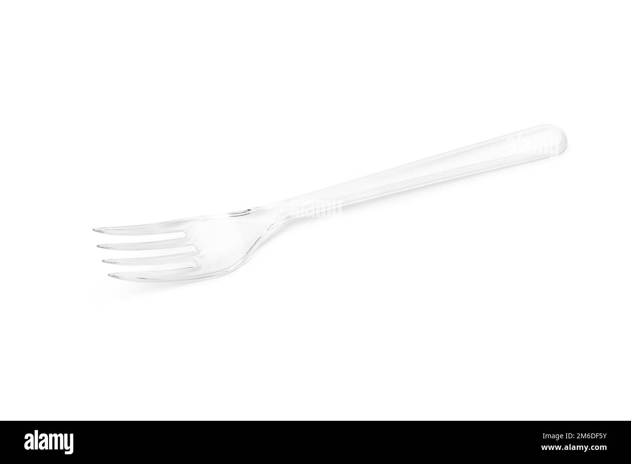 Transparent plastic fork isolated on white background. Stock Photo