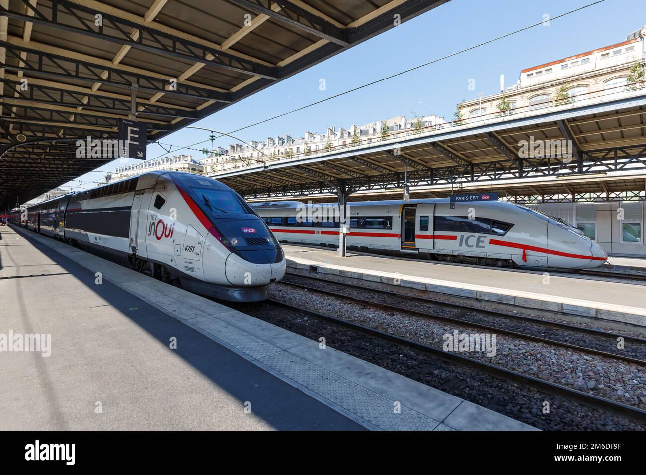 French TGV and German ICE highspeed train Paris Est railway station in