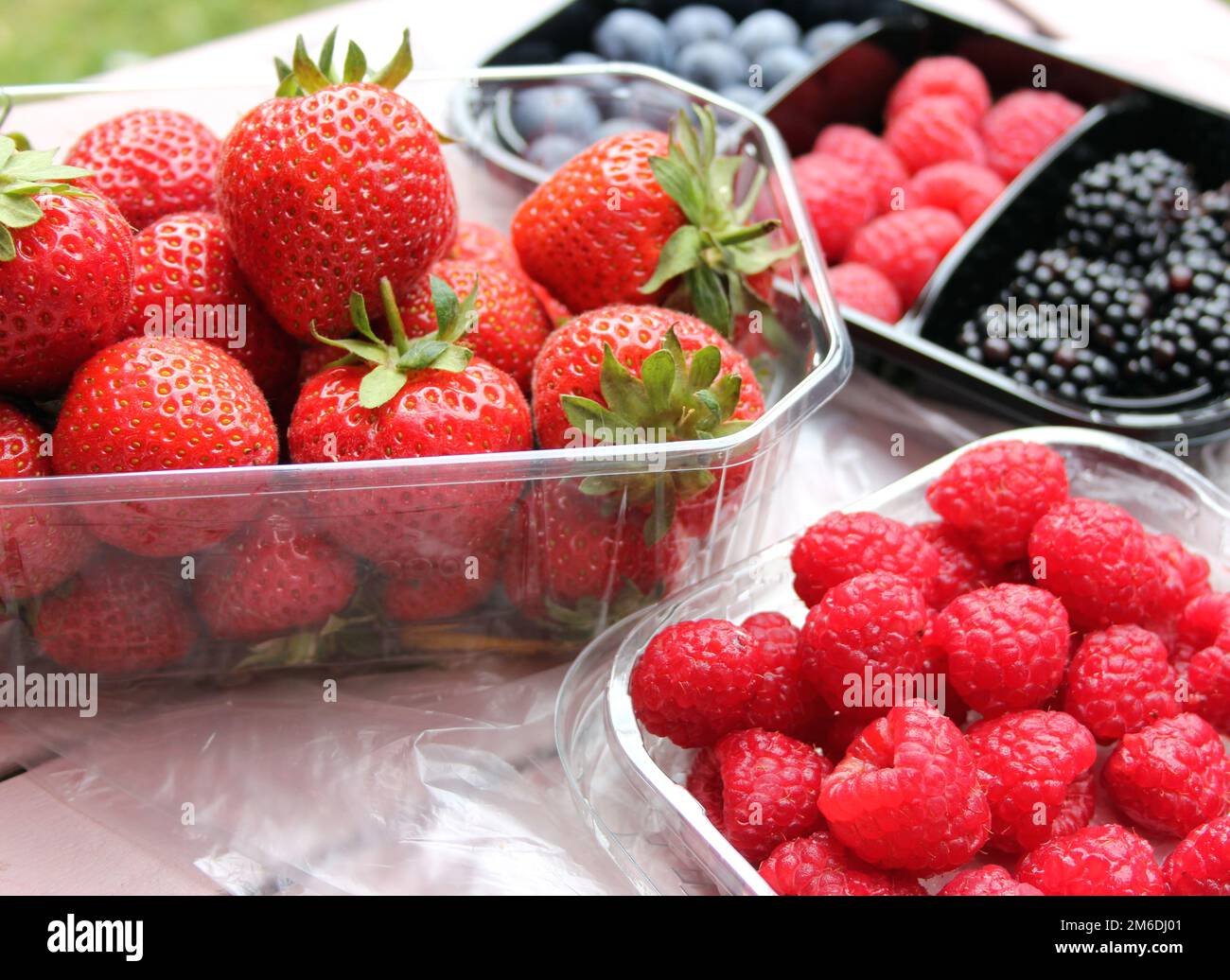 Fresh Fruits in plastic packages Stock Photo