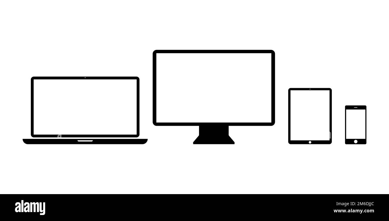 Set devices icons isolated technology products. Desktop tablet phone icons. Mock up of responsive design web application or webs Stock Photo