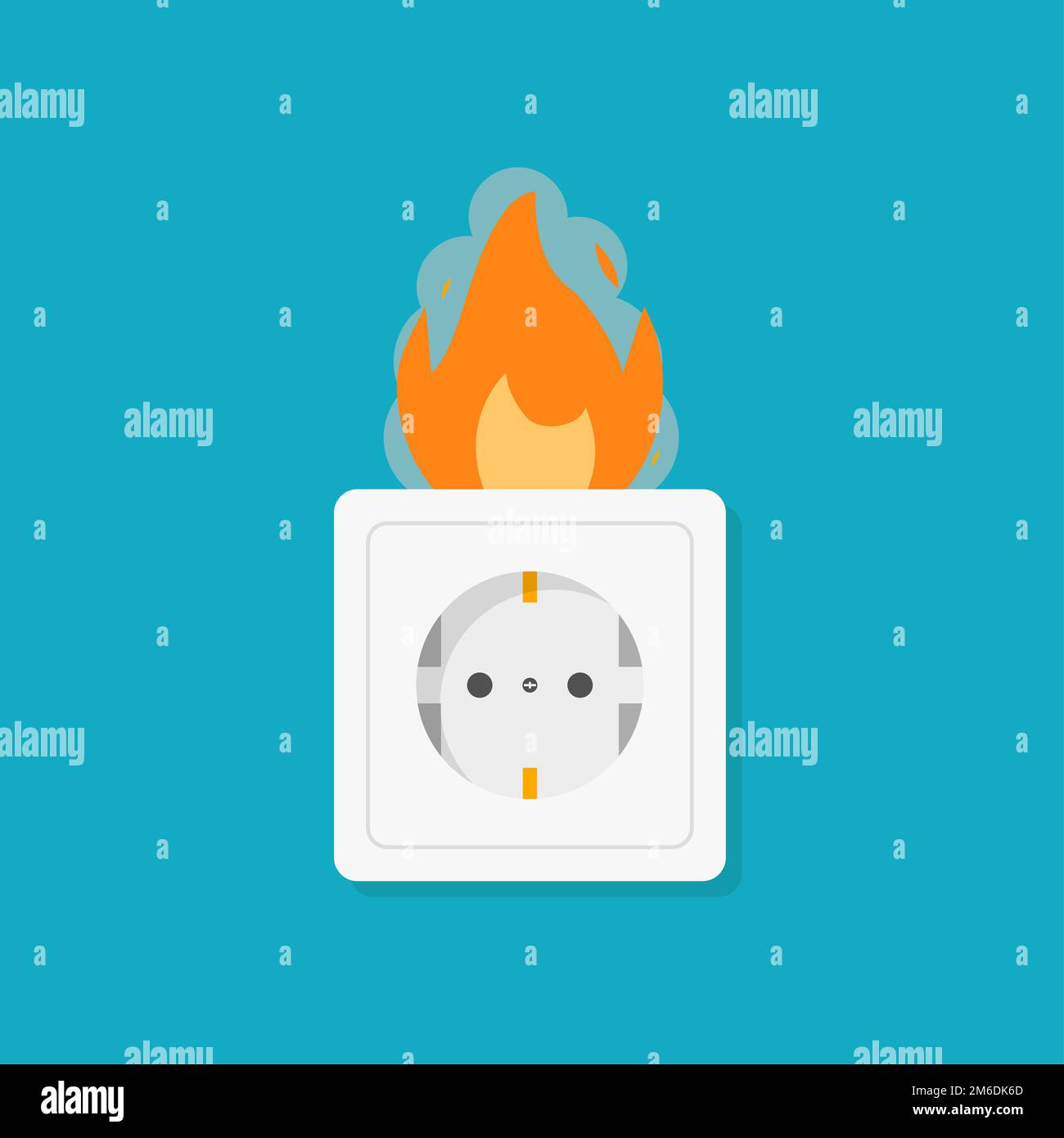 Socket in fire. Electric problem. Broken socket fire. House accident