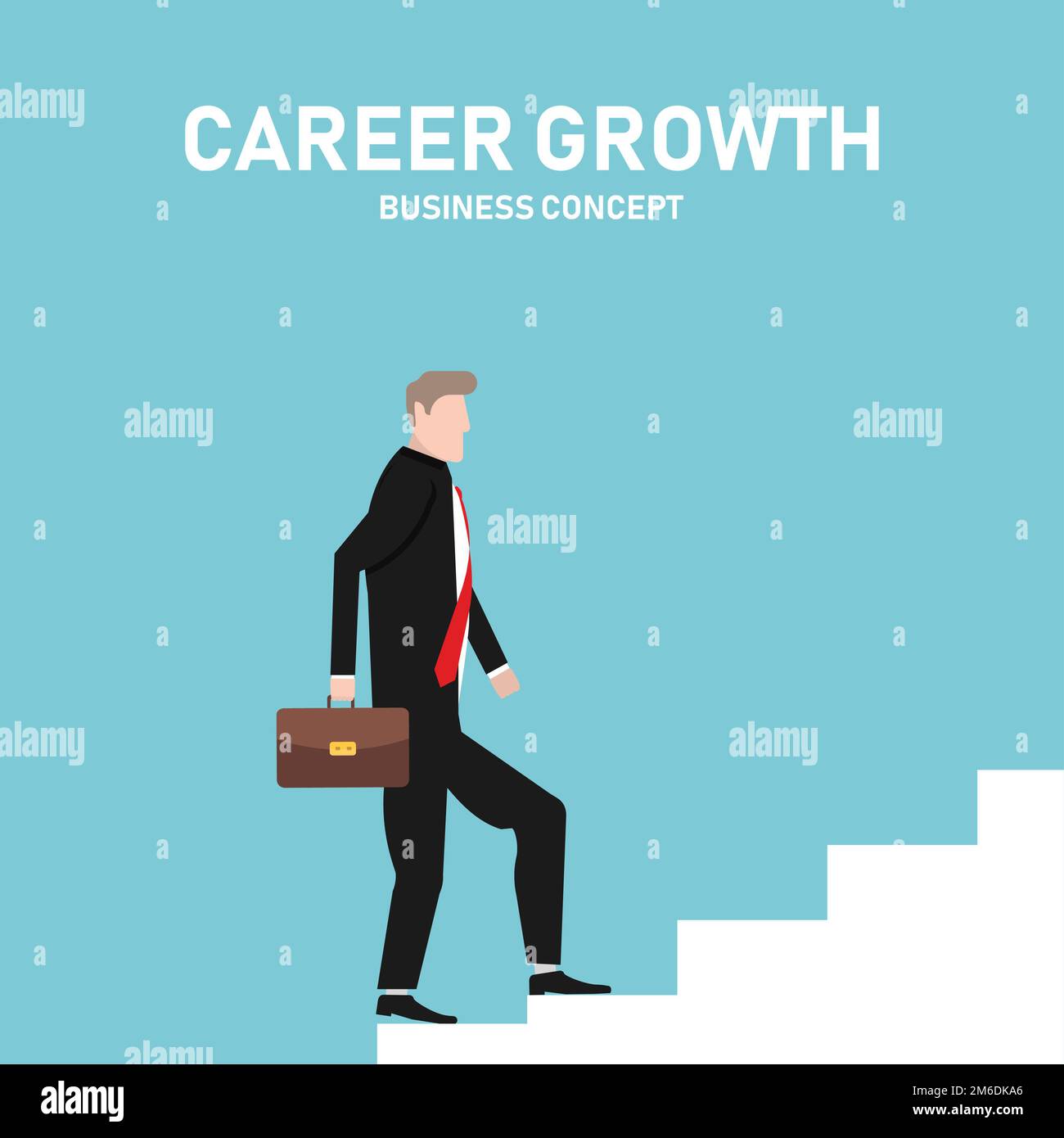 Businessman climbing the career ladder. Career growth. Success. Business concept. Work with progress. Moving up. Stock Photo