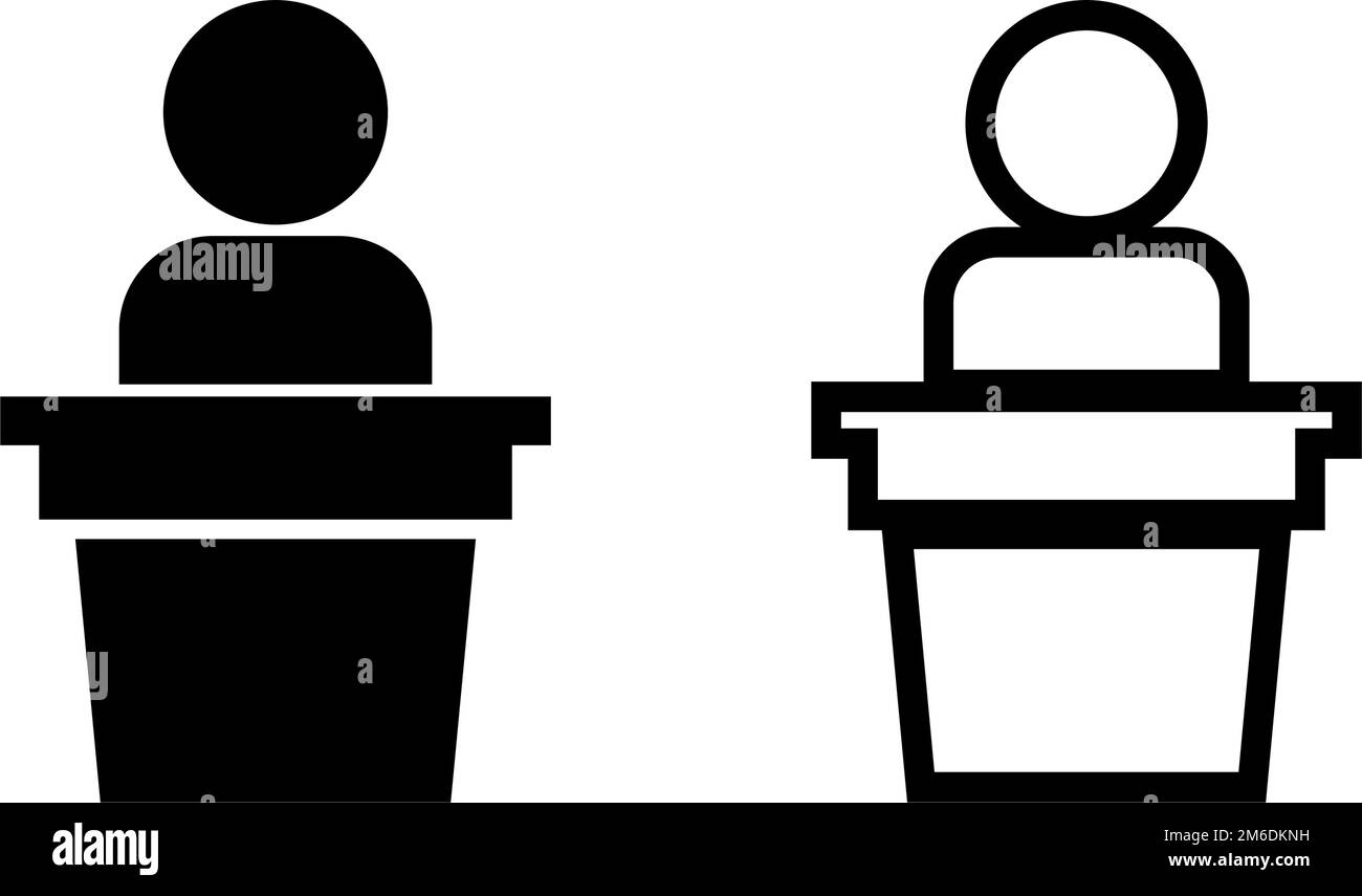 A set of icons of a person speaking at a podium. Politics and General Assembly. Editable vector. Stock Vector