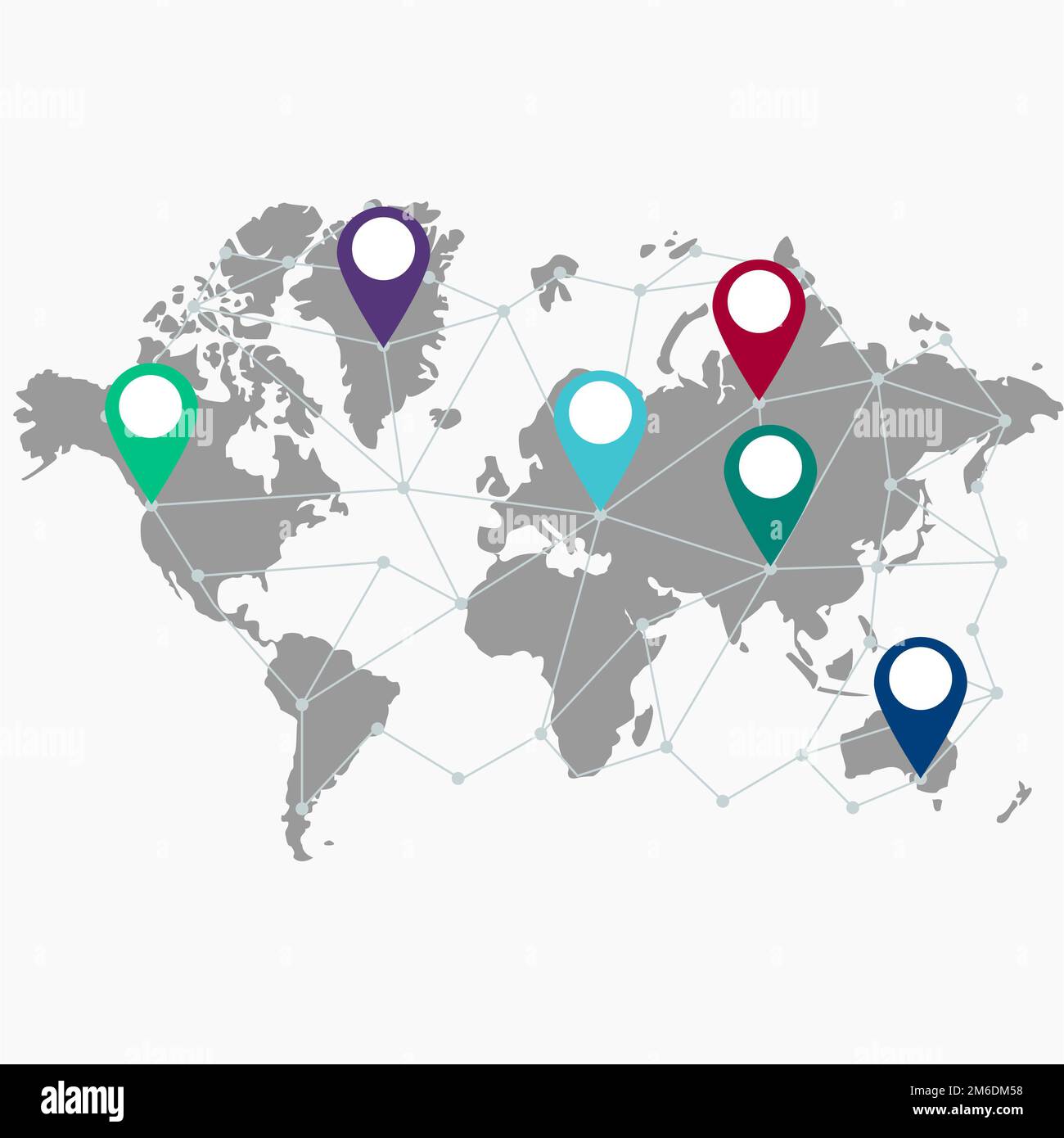 Vector illustration for world with pointers flat design Stock Photo - Alamy