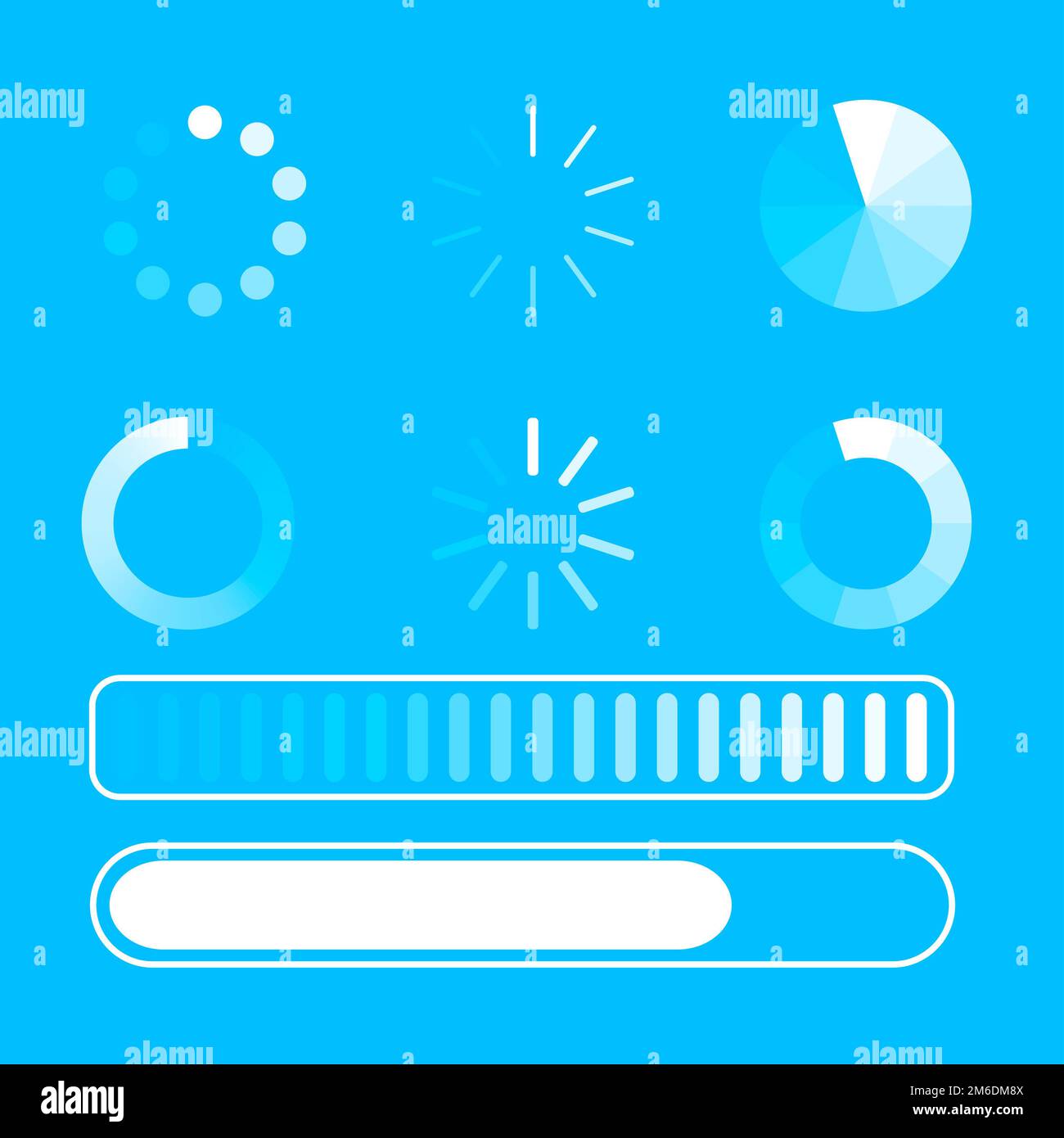 Vector set loading process. Few kind process of loading or download. Blue background. White lines. Circle. Flat design. EPS 10. Stock Photo