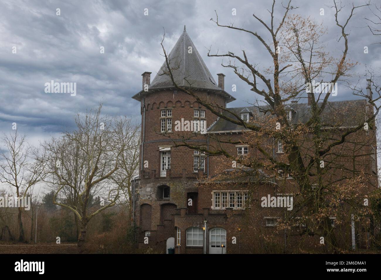 Hasselt. Limburg. Belgium 21-02-2019. Old castle in  the park Prinsenhof Stock Photo