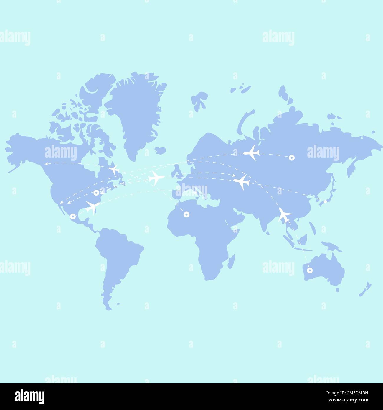 Vector world map with planes geography Europe travel flat design airplane Stock Photo