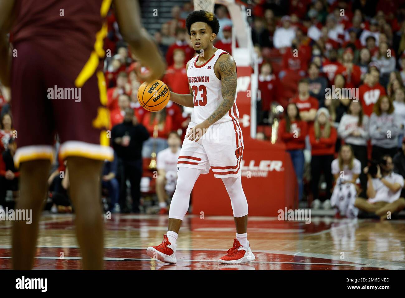 Madison, WI, USA. 3rd Jan, 2023. Wisconsin Badgers guard Chucky Hepburn (23) during the NCAA basketball game between the Minnesota Golden Gophers and the Wisconsin Badgers at the Kohl Center in Madison, WI. Darren Lee/CSM/Alamy Live News Stock Photo