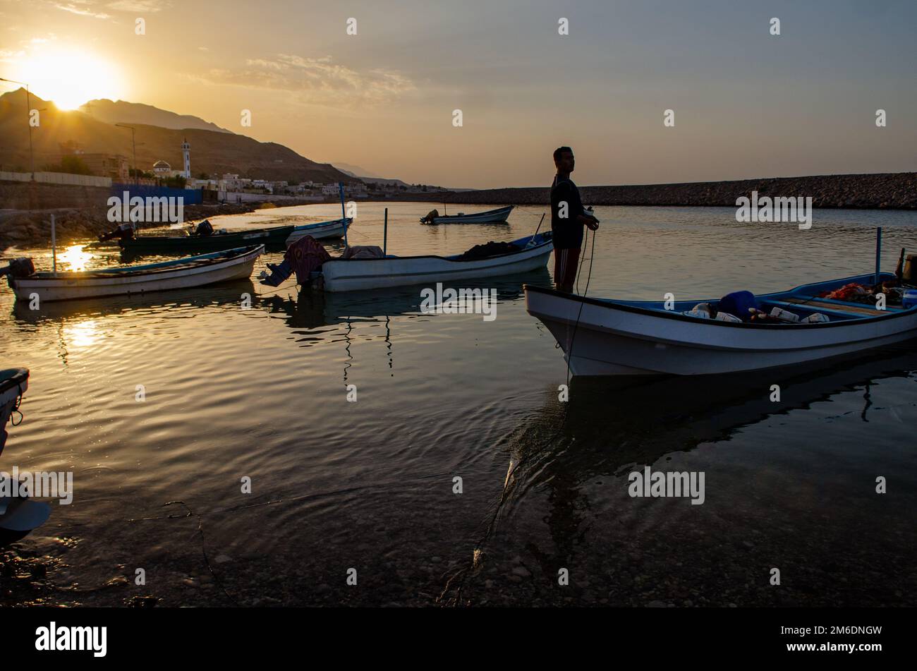 Omani fisherman at Tiwi village, Oman Stock Photo