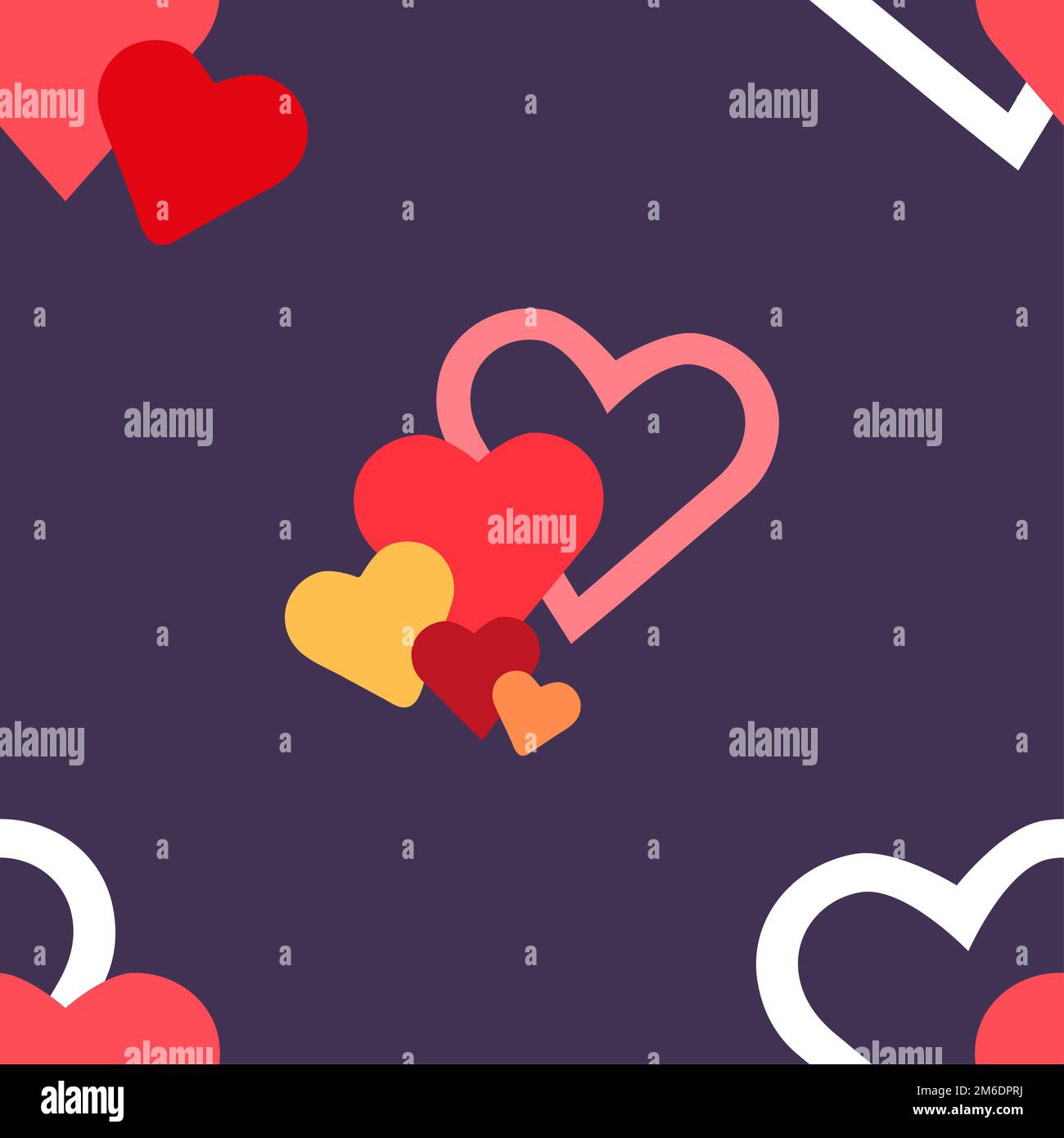 Valentine day red hearts background, vector seamless pattern Stock Photo
