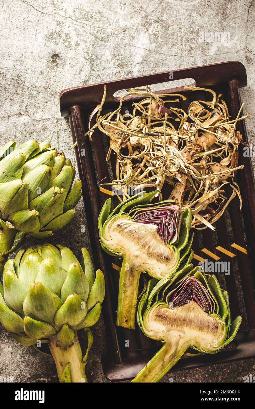 Artichoke and dried artichoke tea Stock Photo
