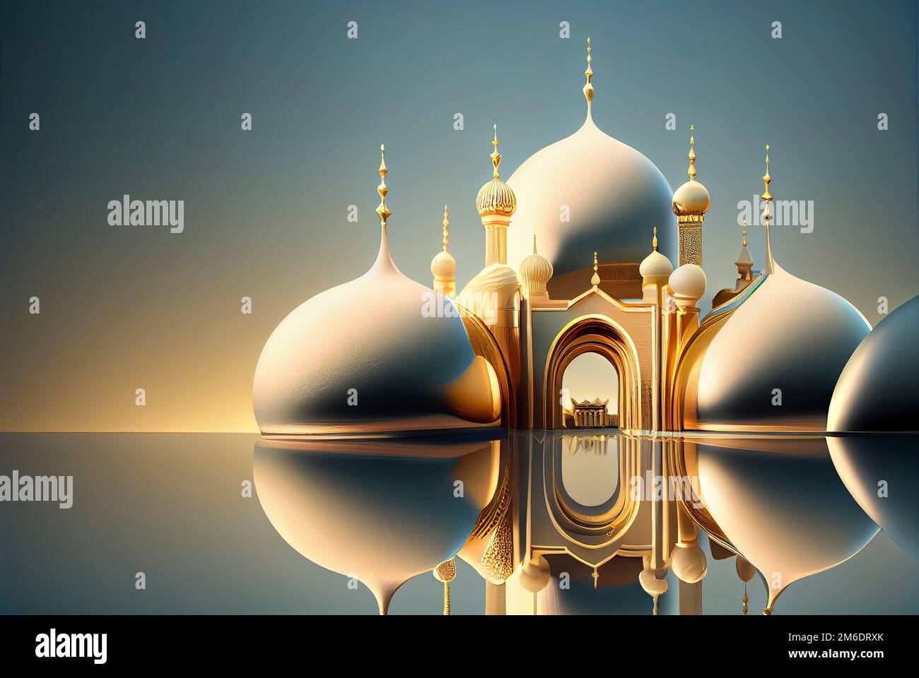 Illustration of ramadan background with golden mosque Stock Photo