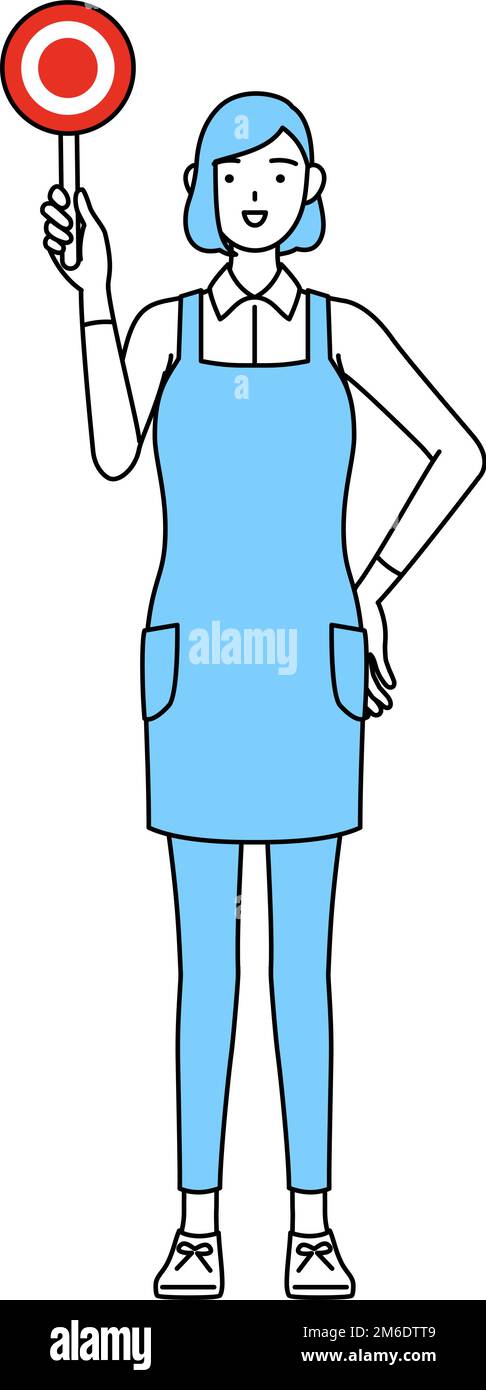 A woman in an apron with his hands folded in front of his body Stock ...