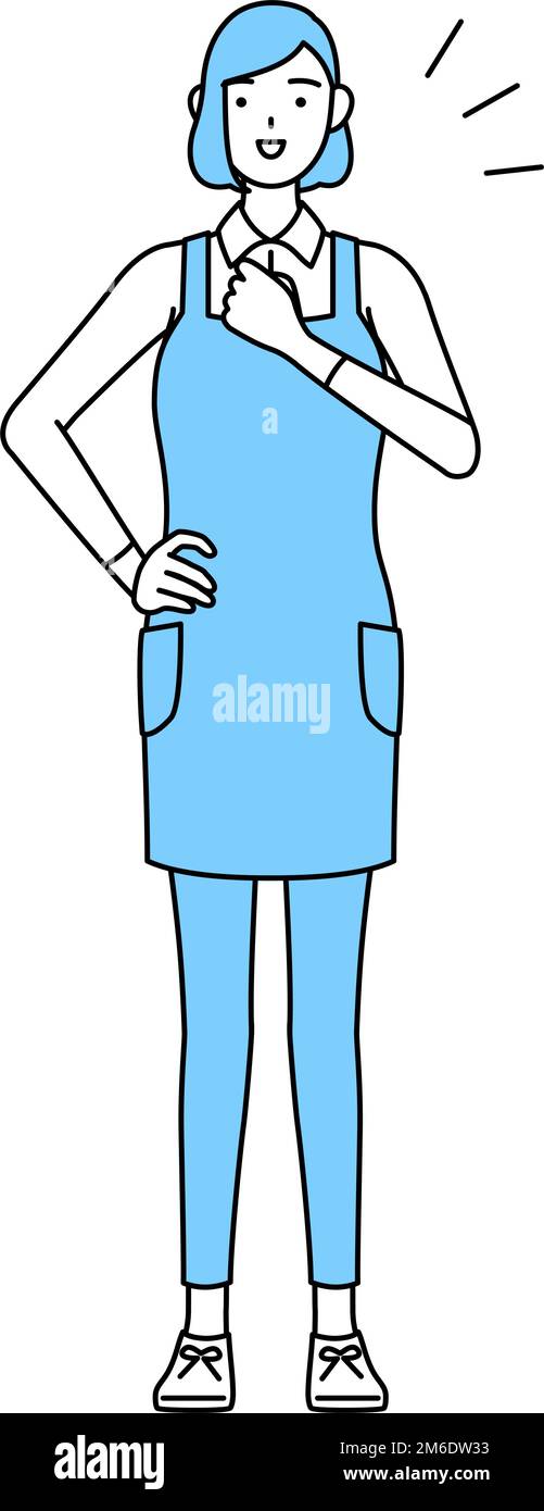A woman in an apron tapping his chest. Stock Vector